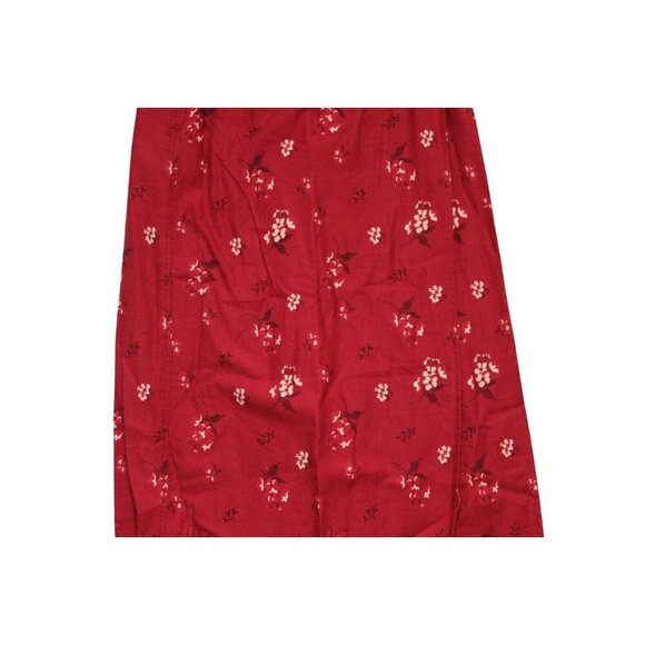 Eddie Bauer Maxi Wrap Skirt Size 8 Linen Cotton Red Floral Lightweight Boho - Picture 3 of 11
